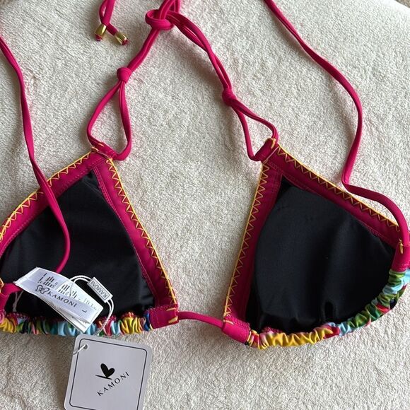 NWT KAMONI TROPICAL PRINT HALTER NECK SIDE TIE LOW RISE MICRO BIKINI LARGE - Picture 9 of 12